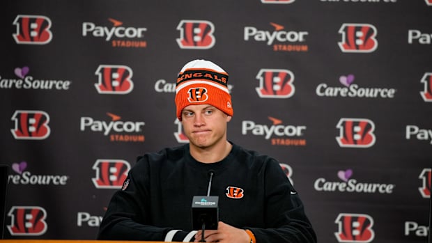 Cincinnati Bengals quarterback Joe Burrow speaks to the media about his season-ending wrist injury at Paycor Stadium Friday, November 17, 2023.